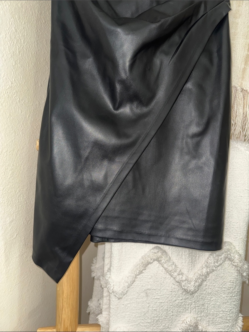 Guess Black Faux Leather Asymmetrical Wrap Dress - Picture 4 of 5